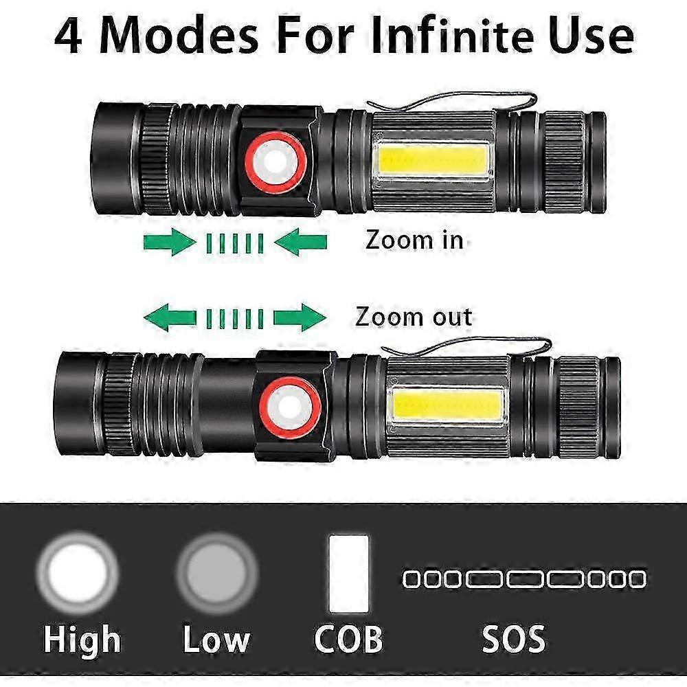 3 in 1 Flashlight, USB Rechargeable LED Light, Zoom Magnet, 4 Modes COB Waterproof Work Light for Various Uses (1pcs)