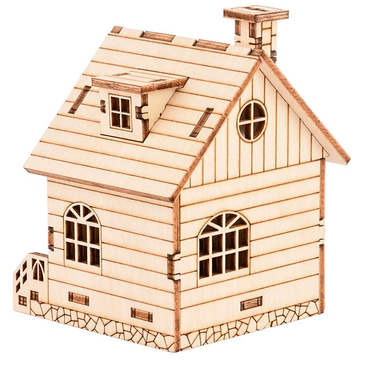 Puzzle 3D Trójwymiarowe Puzzle Drewniany Model Puzzle Pozytywka DIY Mały Domek 70mm * 70mm * 105mm