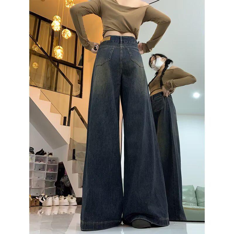 High-Waist Straight Leg Wide Jeans - Petite, Locker, Schlankmachend, Herbst/Winter Stil, Bodenlange Hose für Damen