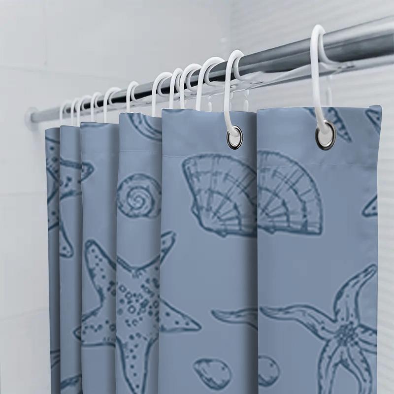Seashell Bath Curtain Blue Printed Shower Curtain For Home Decor Waterproof Fabric Bathroom Window Decorations