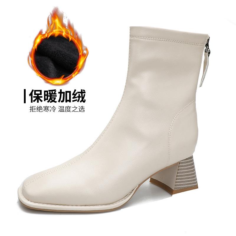

2024 medium heel women s commuting boots custom Korean version high heel square head short boots women s custom rear zipper thick heel thin boots 39