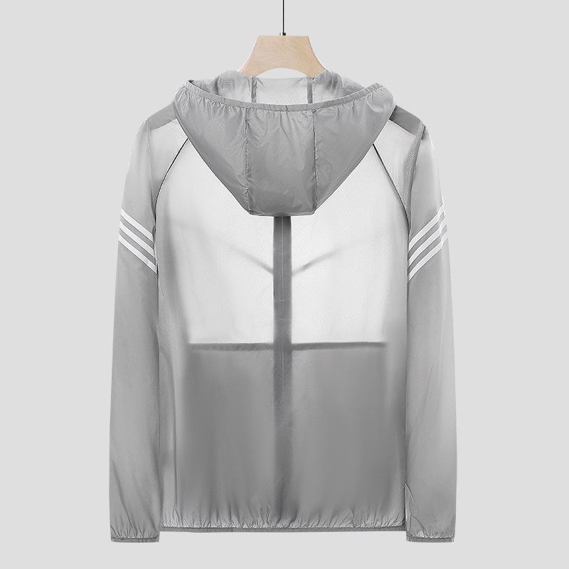 Summer Sunscreen Clothes Men's Loose Breathable Thin Hooded Jacket Outdoor Sports Skin Clothes Quick-drying Ice Silk Top