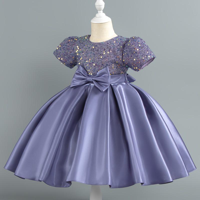 Princess Bowknot Purple Toddler Dress - Formal Wear & Performance Costume for Middle Girls