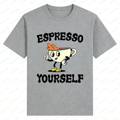 Espresso Yourself Lustiges Kaffee-Liebhaber Herren Baumwoll-T-Shirt Foodie Kaffee-Print T-Shirt Barista Shirt Damen Herren Mode Kleidung