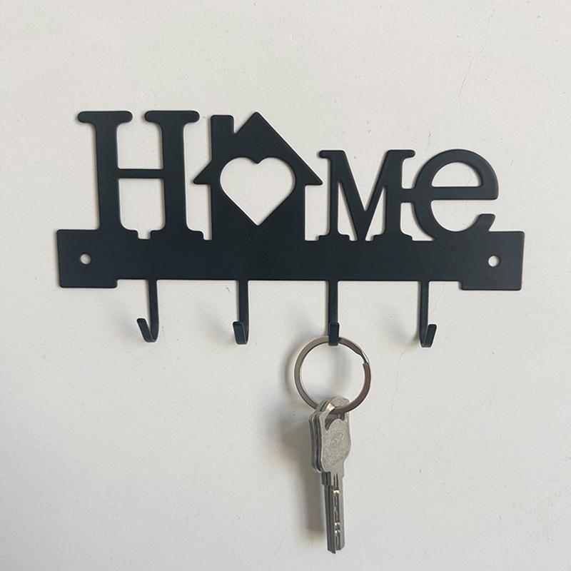 1Pcs Wall Mounted Decor Black Metal Key Holder Hook With Sweet Home Decorative Hook For Wall Coat Rack Storage Rack Wall Hanging