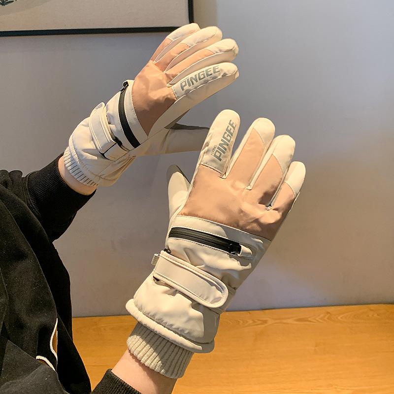 Winter Women's Warm Plush Thick Gloves Windproof and Cold Touch Screen Women's Outdoor Cycling Mountaineering Waterproof and Anti Slip Gloves