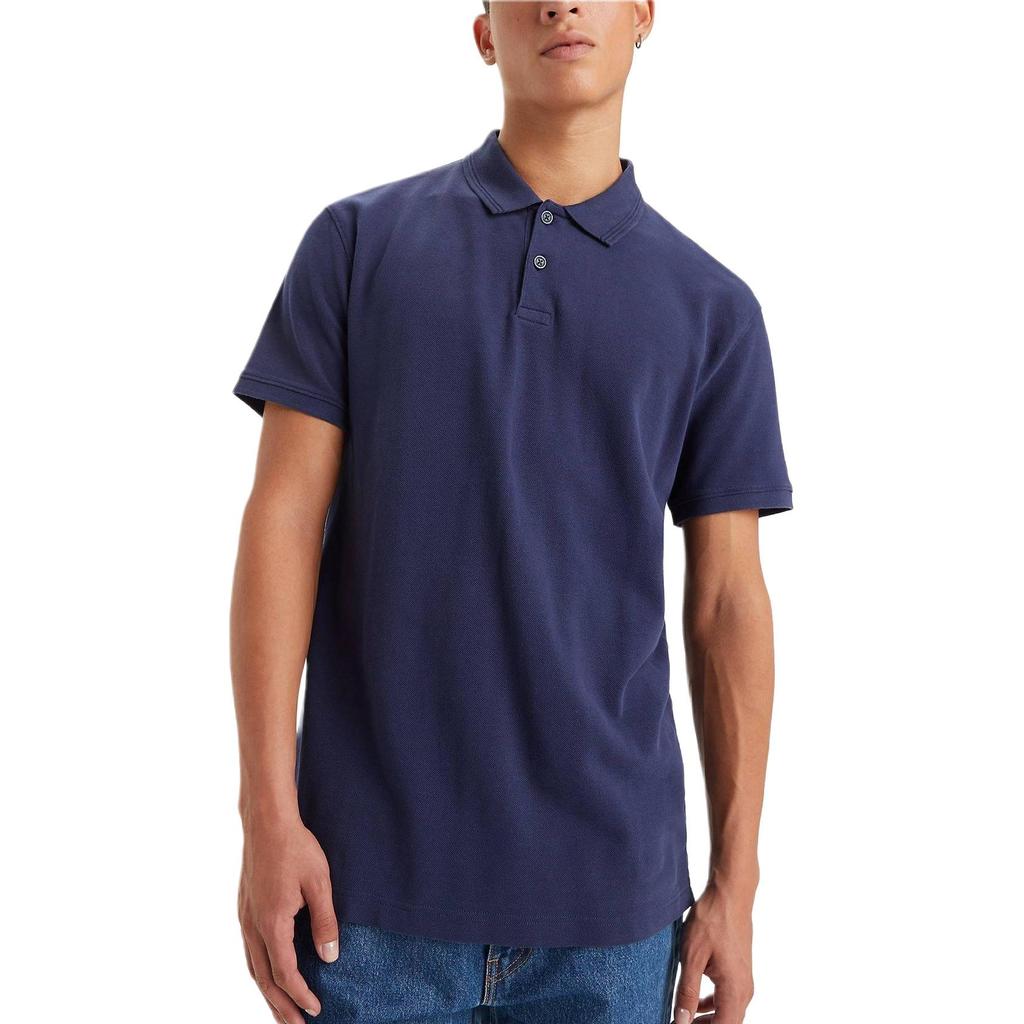 Levis Casual Comfortable Solid Color Short Sleeve Polo Shirt Men Tops Blue A7249-0001