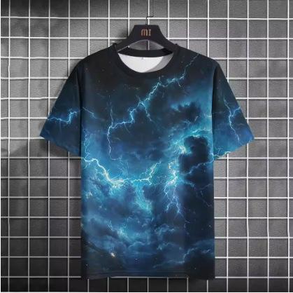 Fashion Women s T-Shirt Summer T-Shirt Men s Lightning Graphic Casual Fashion Cool Short Sleeve Personality Trends Print Storm Pattern Men XXS