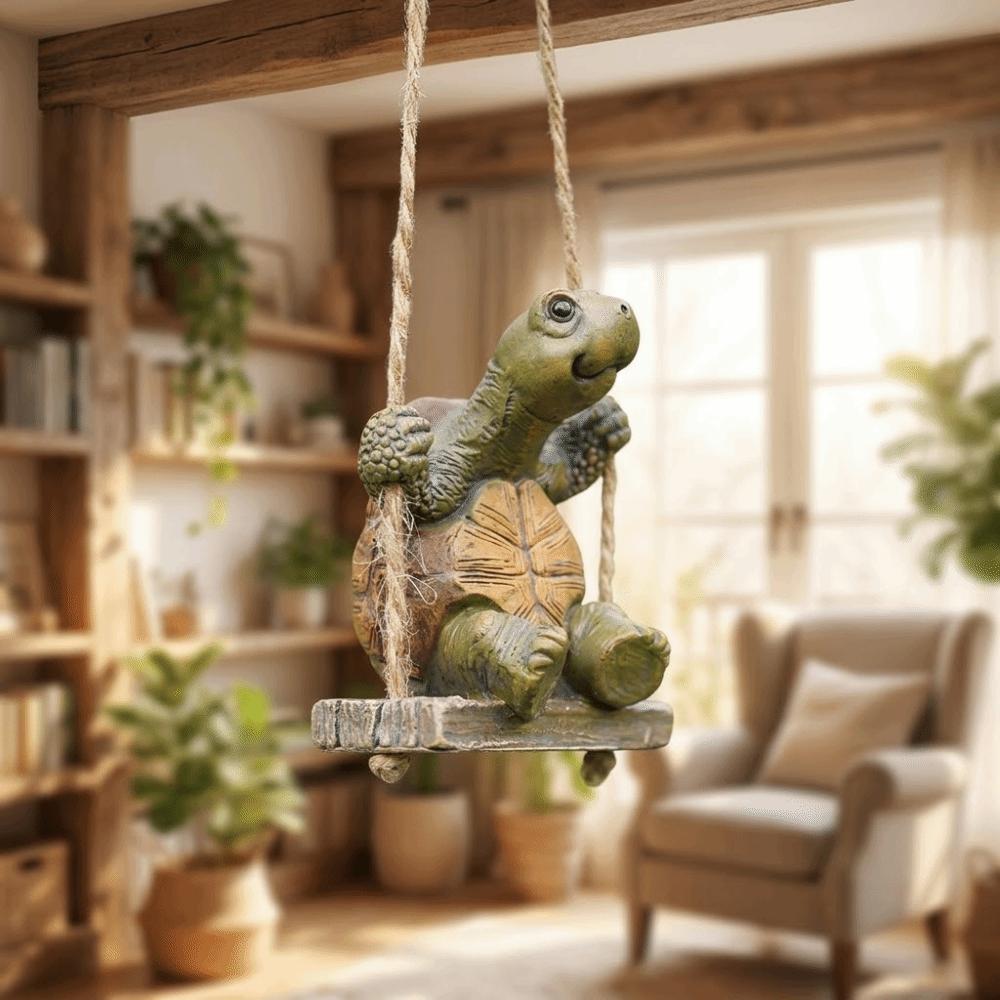 Resin Swing Turtles Statue Creative Craft Hanging Ornaments Animal Figurines Funny Sitting Turtles Sculptures Gift