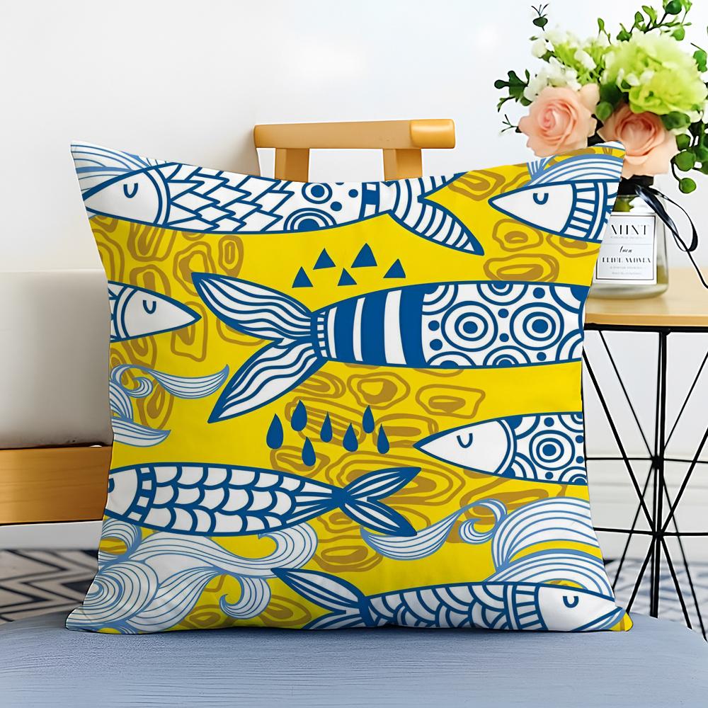 Sweet Lovely Cute Coastal Charm SardineS Cushion Cover Washable Linen Pillowcase Soft for Sofa Bed Cozy Home Room Decor
