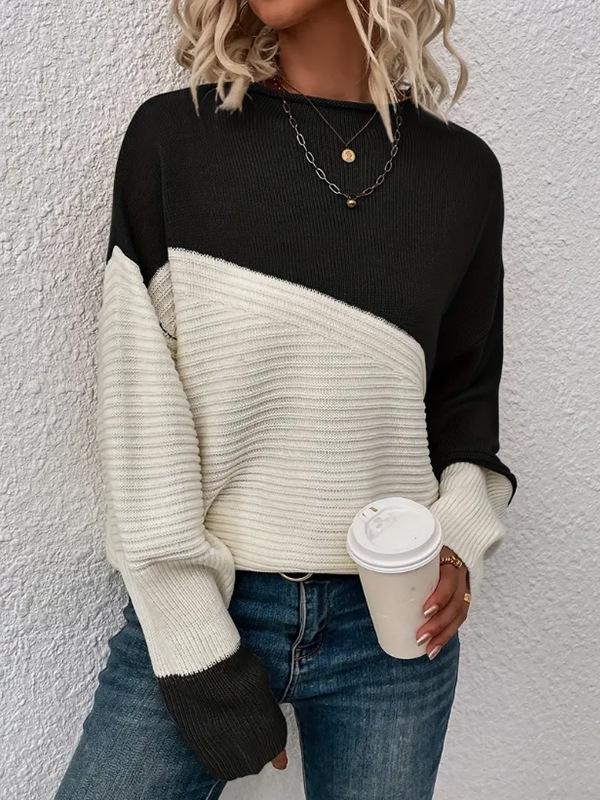 Women's Casual Color Block Long Sleeve Knit Sweater