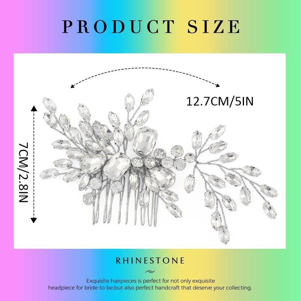 Catery Crystal Bride Wedding Hair Comb Silver Side Combs Bridal Hair Piece Clips Headpiece Hair Accessories for Women and Girls