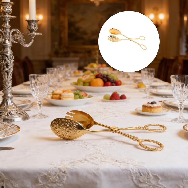 European Dessert Tongs Metal Engraving Pattern Salad Serving Clip Bread Clamp For Restaurants And Family Gatherings