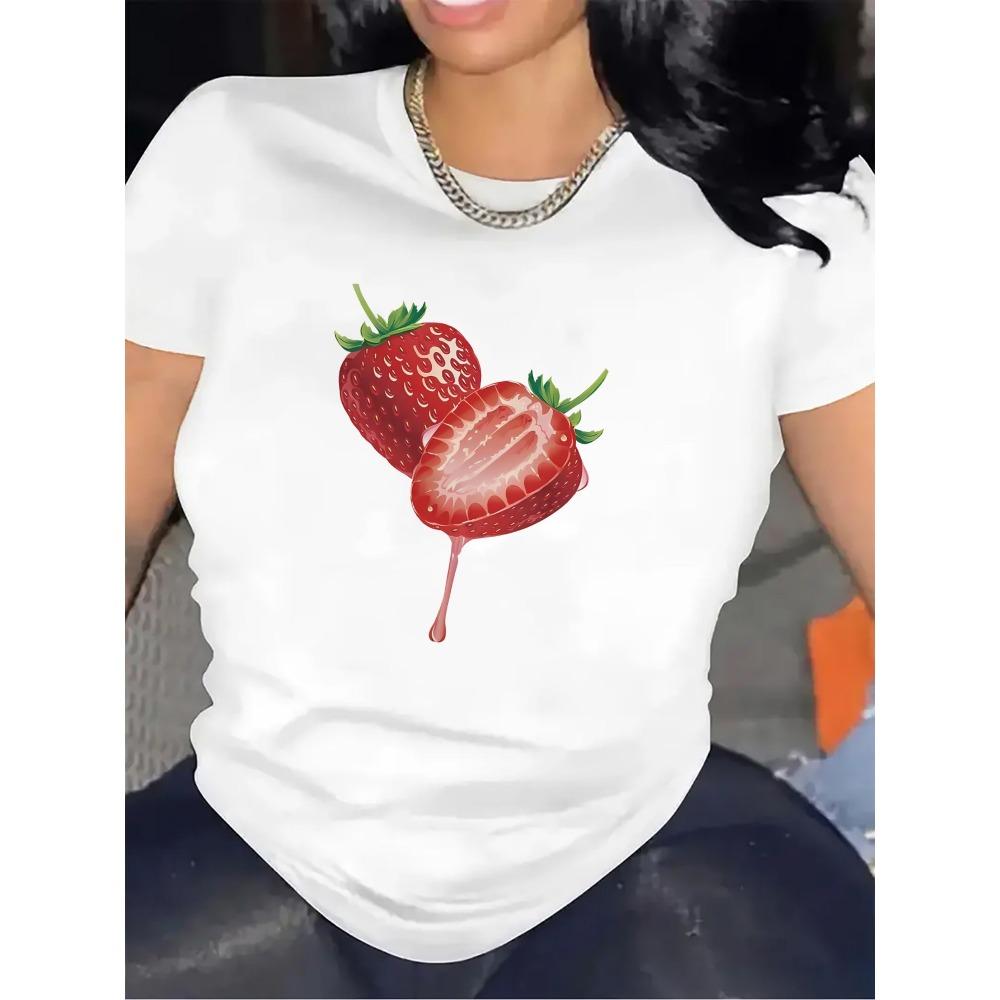 

Sleeve T-Shirt with Strawberry Print Lightweight and Comfortable for Casual Wear Home Harajuku Sleeve Clothes 2XL