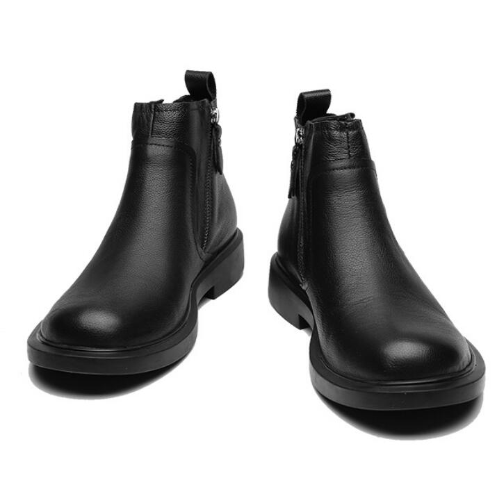 Men'S Boots Round Head Zipper Leather Chelsea Boots Korean Version Retro Ankle Warm Boots Men British Style M920