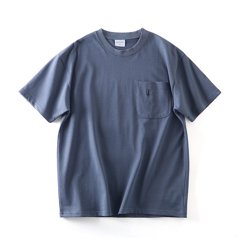 American Retro Heavy Weight Pure Cotton Pocket Short Sleeve T-Shirt Men 2024 New Arrival Trendy Base Shirt Export Cotton T-shirt