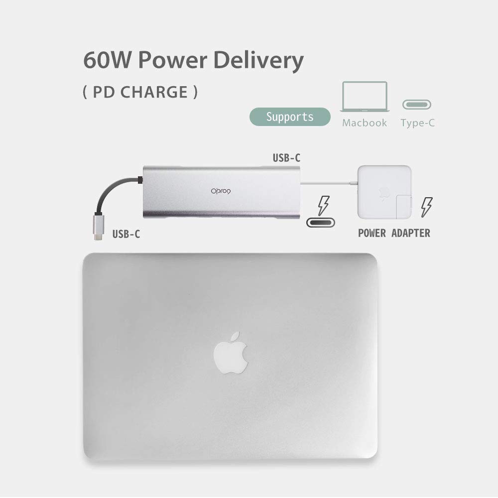 Hub USB Opro9 Porturi USB Mufă audio de alimentare 4K și pentru MacBookPro și alte computere Type-C 9-în-1 Multi-hub 3.0 3, compatibil/HDMI/USB-C