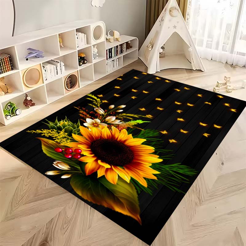 Tappeto antiscivolo con motivo a girasole 3D, flanella morbida, lavabile, fondo antiscivolo, adatto per soggiorno, camera da letto, bagno, cucina
