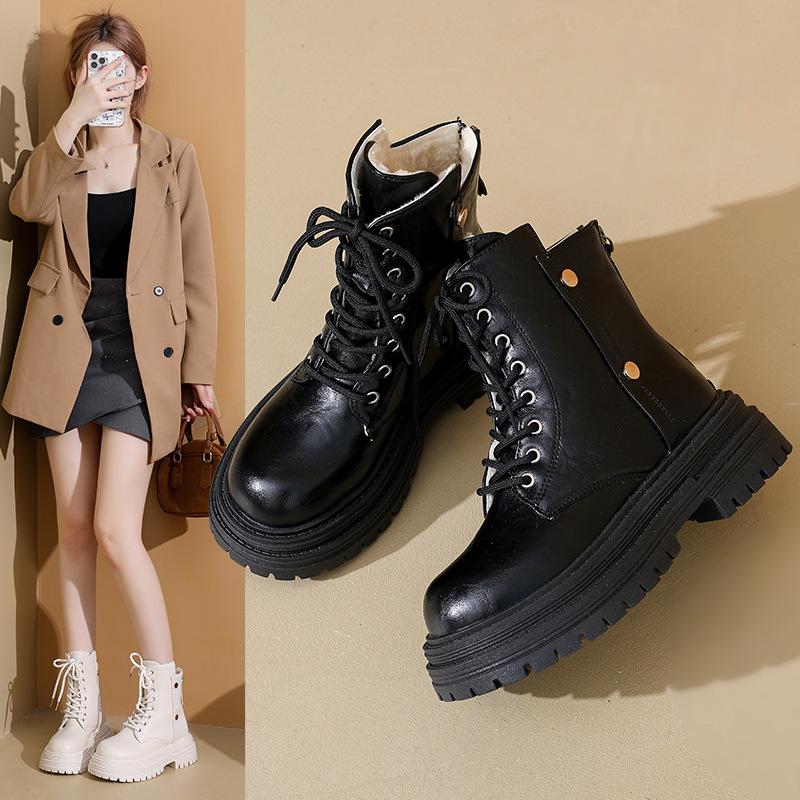 British style platform Martin boots women's autumn and winter new low tube rear zipper locomotive women's boots round head short boots women's