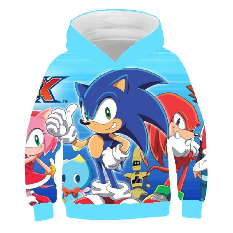 2026 Sonic 2 Ubrania Dziecięce Moda Bluza Z Kapturem Dla Dzieci Chłopcy Dziewczynki Dzieci Jesień Długi Rękaw Drukowane Bluzy Anime Fajne Koszulki