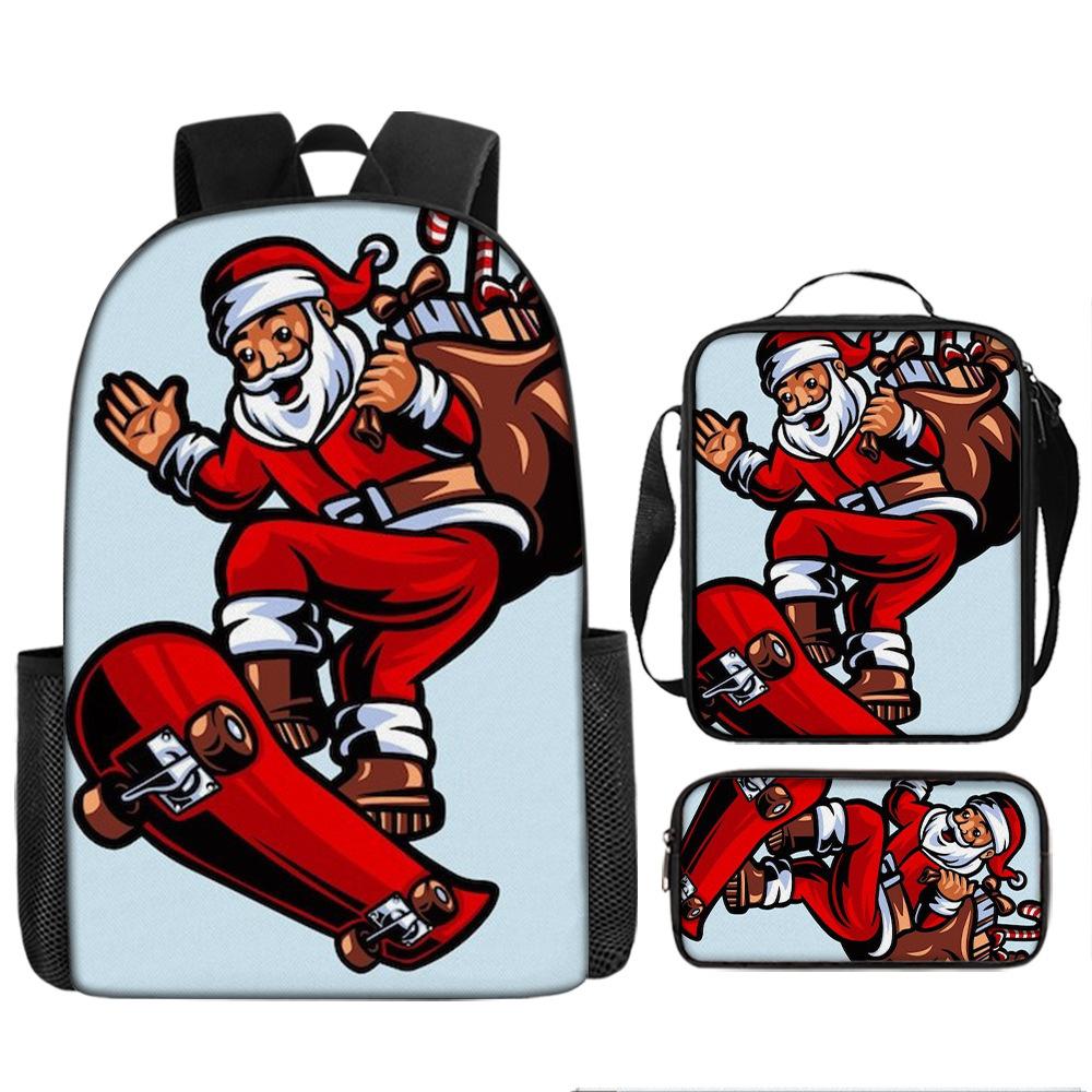 Santa Claus Christmas Tree Backpack Elementary School Bag Large Capacity Leisure Bag Lunch Bag Pencil Bag Three-piece Set