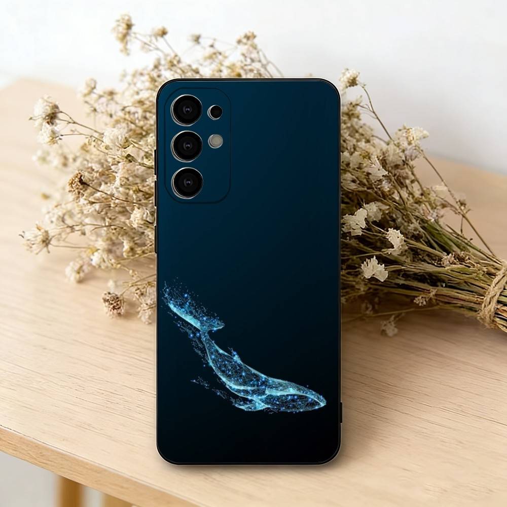Line W-Whale Phone Case For Samsung S25,S24,S21,S22,S23,S30,Ultra,S20,Plus,Fe,Soft Silicone Black Cover