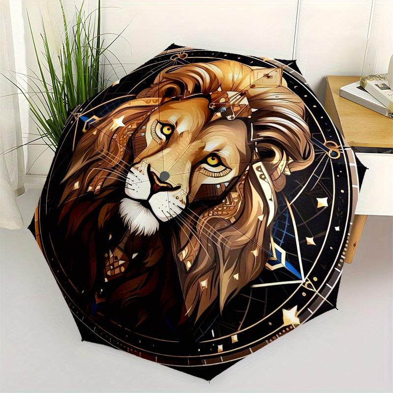 Golden Lion Mandala Wall Art DecorUmbrella, Portable 3-Fold Compact Umbrella for Men & Women Gift