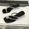 2025 Fashion Summer Women's Sandals Outdoor Crystal Open-toe Shoes Thick Heel Elegant and Comfortable Slippers Beach Flip-flops