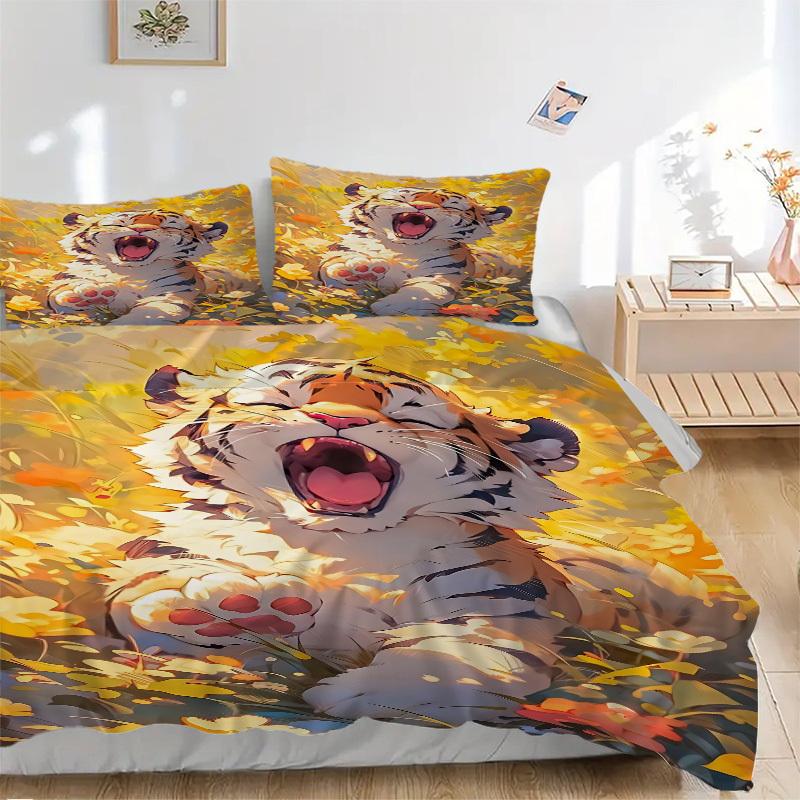 

3pcs Tiger Print Duvet Cover Set -Includes 1 Duvet Cover and 2 Pillowcases, No Quilt Core, All-Season Home Decor yy251111177 135x200cm