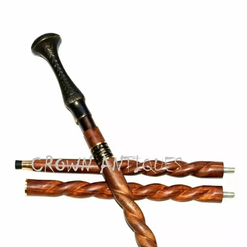 

Designer Brass Antique Victorian Handle Style Vintage Wooden Walking Stick Cane