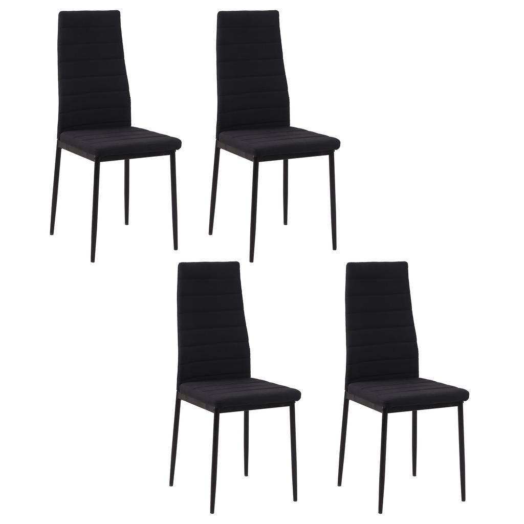 Set of 4 dining chairs kitchen chairs with high back metal legs and linen fabric 41x50x97cm black