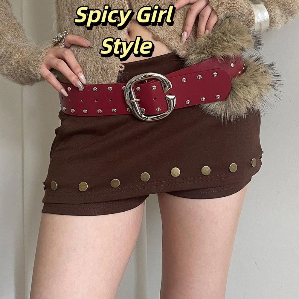 Rivet Leather Fur Belt Faux Fur Plush Belt Vintage Y2K Waistband  Daily