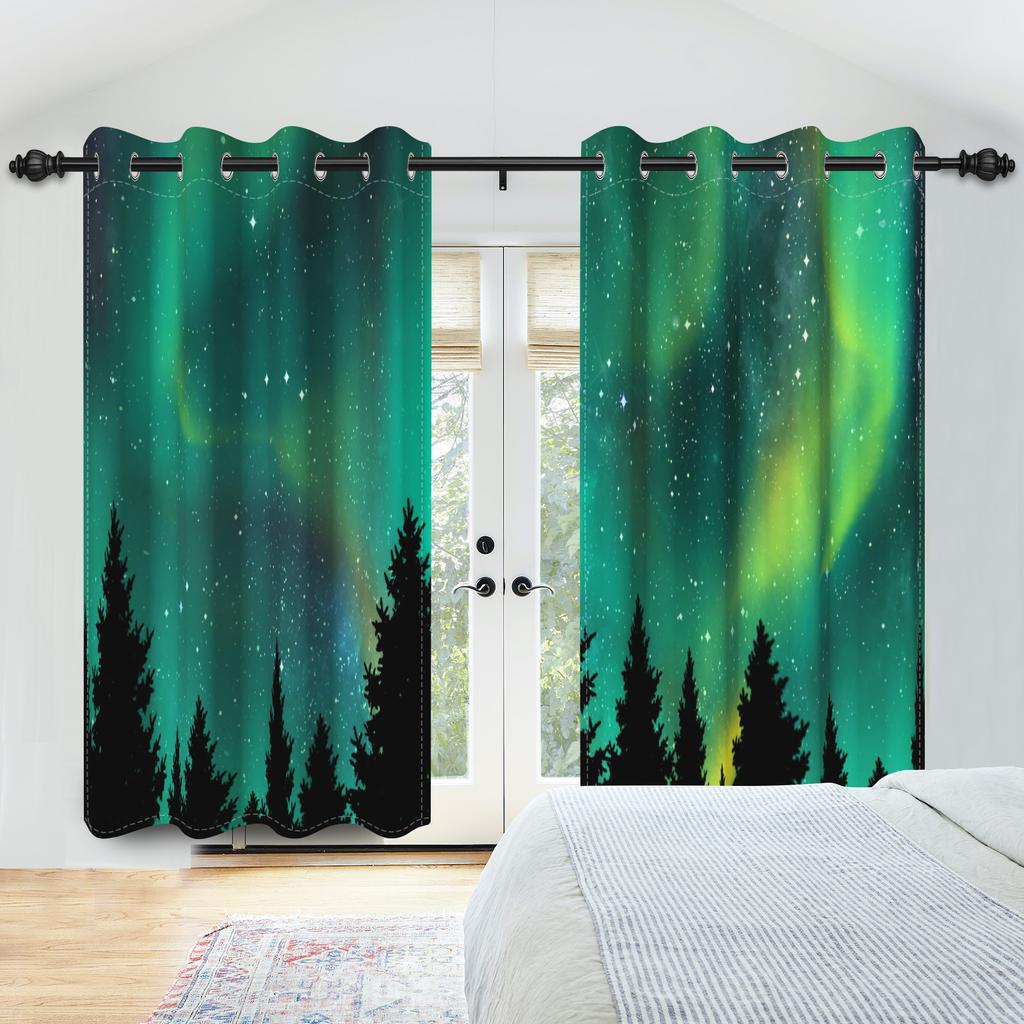 Blackout Dreamy Starry Sky Printed Curtain Galaxy Aurora Cosmic Night Kids Bedroom Living Room Study Decor Set Of 2 Made Polyester Washable Ready