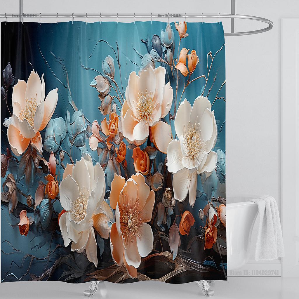 3D Stereo Beautiful Flower Printing Bathroom Curtain Waterproof Polyester Shower Curtain Home Decoration Curtain with Hooks