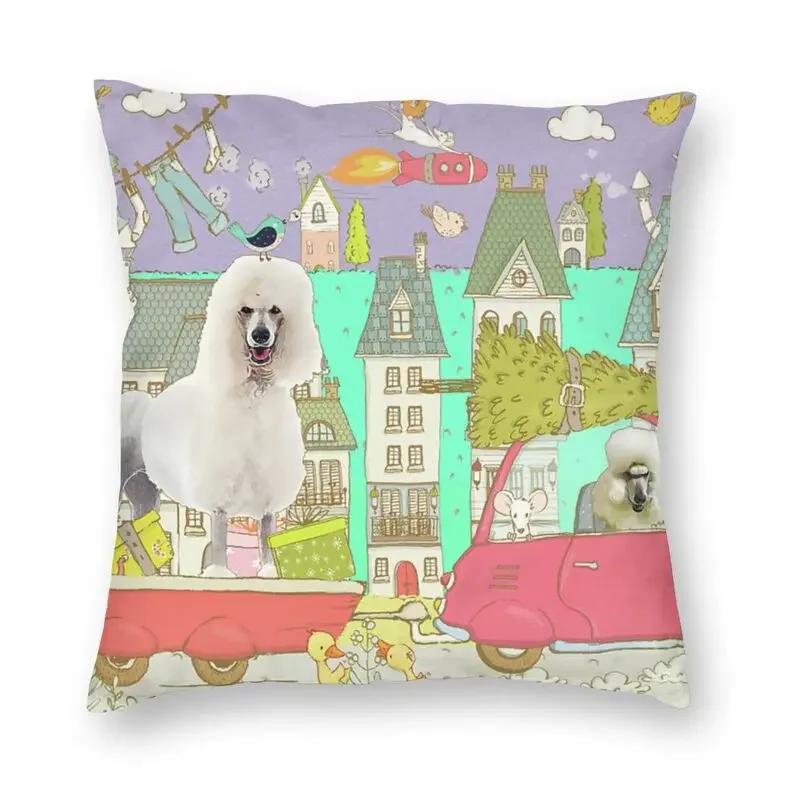 Pink Convertible Pillowcase White Poodle Home Decor Dog Lover Sofa Cushion Cover Living Room  Bedroom