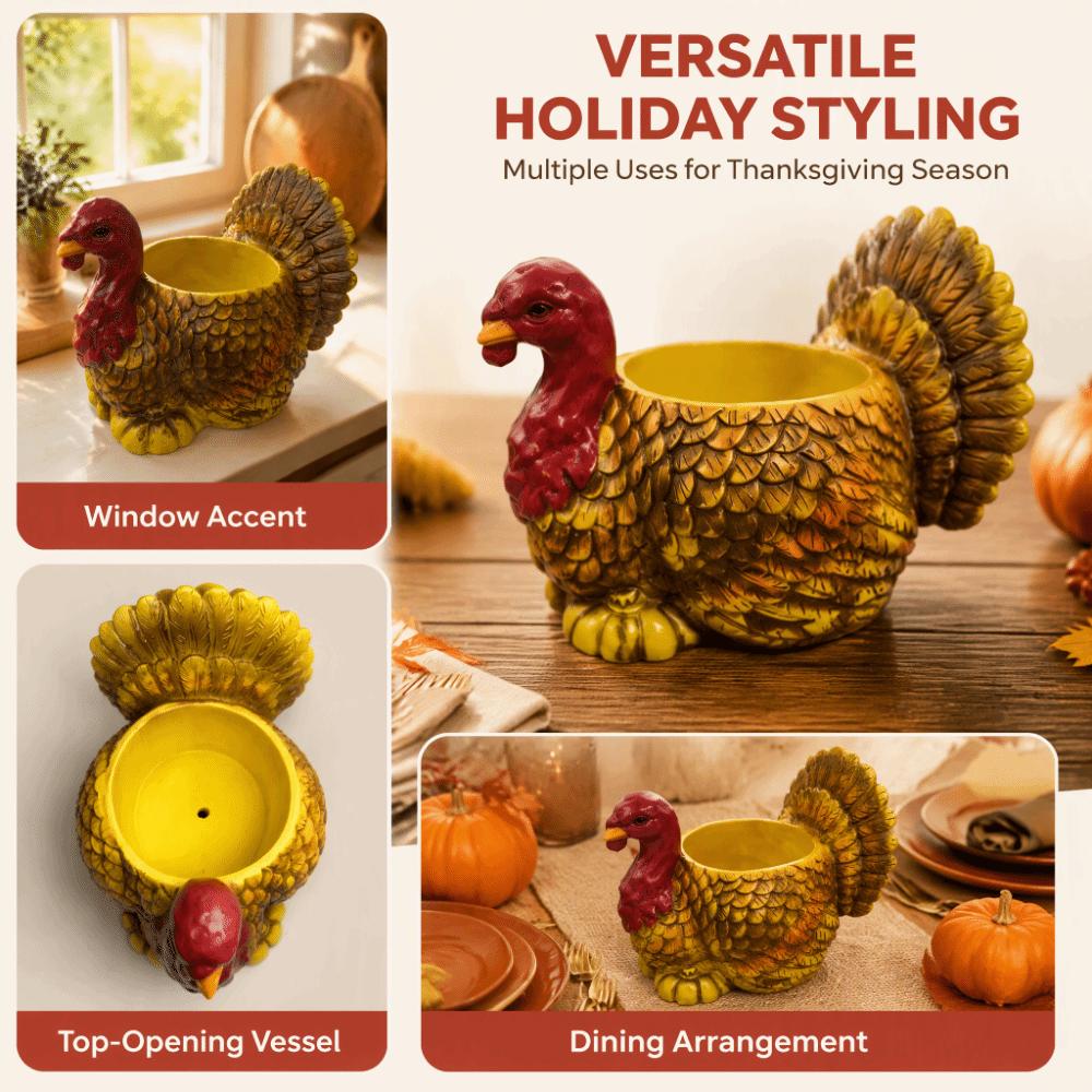 Top-Opening Resin Turkey Planter Pot Fall Harvest Turkey Figurine Candy Bowl Indoor Home