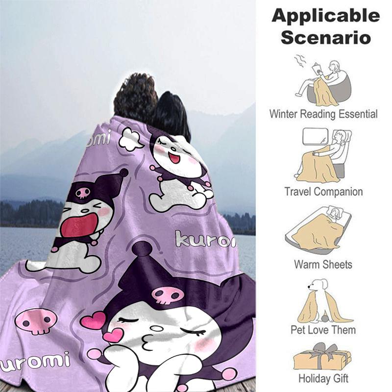 1pc Kuromi's Cute Adventures Blanket, Soft and Cozy Home Decor Gift for All Seasons, Living Room, Travel, Camping, Car Blankets, Beach, Office Naps, P
