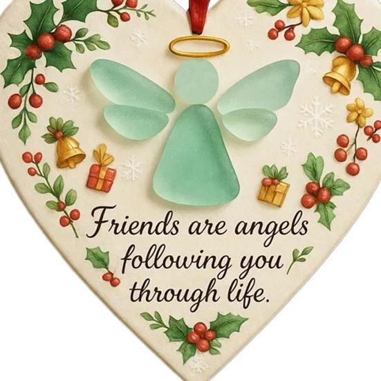 Sea Glass Angel Ornament Friends Are Angels Sea Glass Art Christmas Ornament Friendship Heart Keepsake for Best Friends