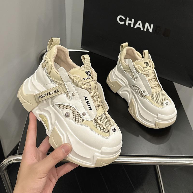 Thick-soled dad shoes women's 2025 summer new breathable mesh small inner height increase versatile lace-up casual women's shoes