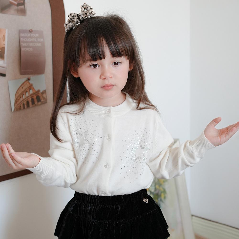 New Children's Clothing Matching Skirt Five-pointed Star Hot Diamond Girls Knitted Cardigan Jacket Children's Sweater