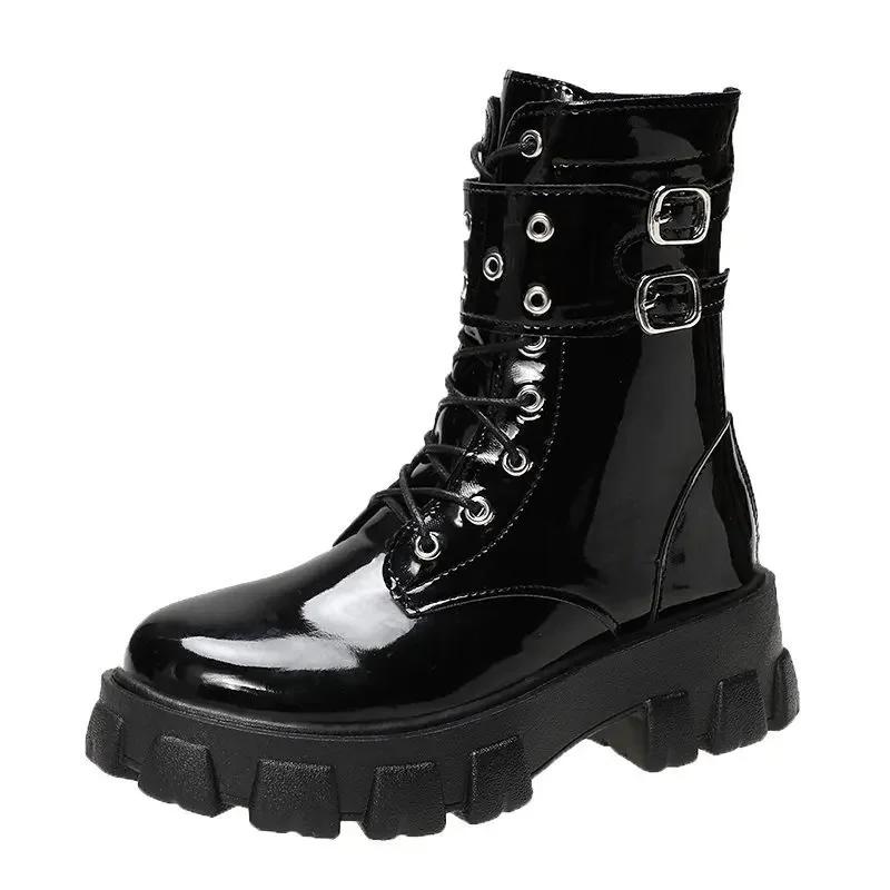 Women's Snow Boots 2025 New Style Zipper Strap Thick Sole European American Export Motorcycle Leather Boots