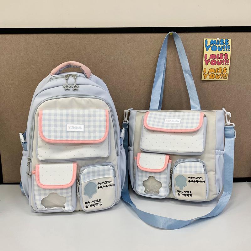 Schoolbag Student Backpack Female Korean Version Plaid Cute Contrasting Color Schoolbag College Style Junior High School Backpack Wholesale