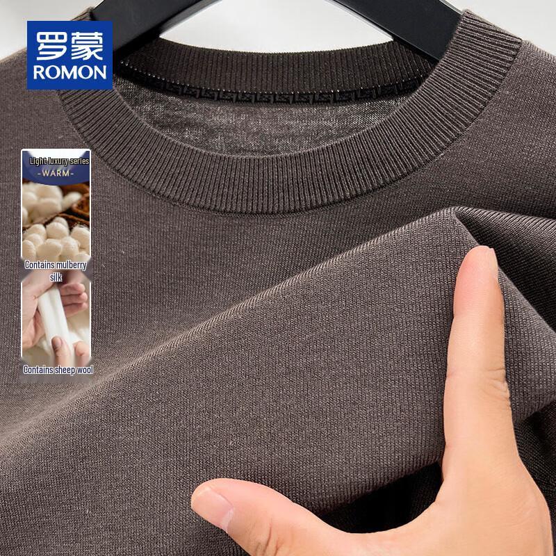 ROMON Men's Wool Blend Solid Round Neck Sweater