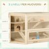 3-Tier Wooden Hamster House with Opening Roof and Transparent Wall, 115x60x55cm