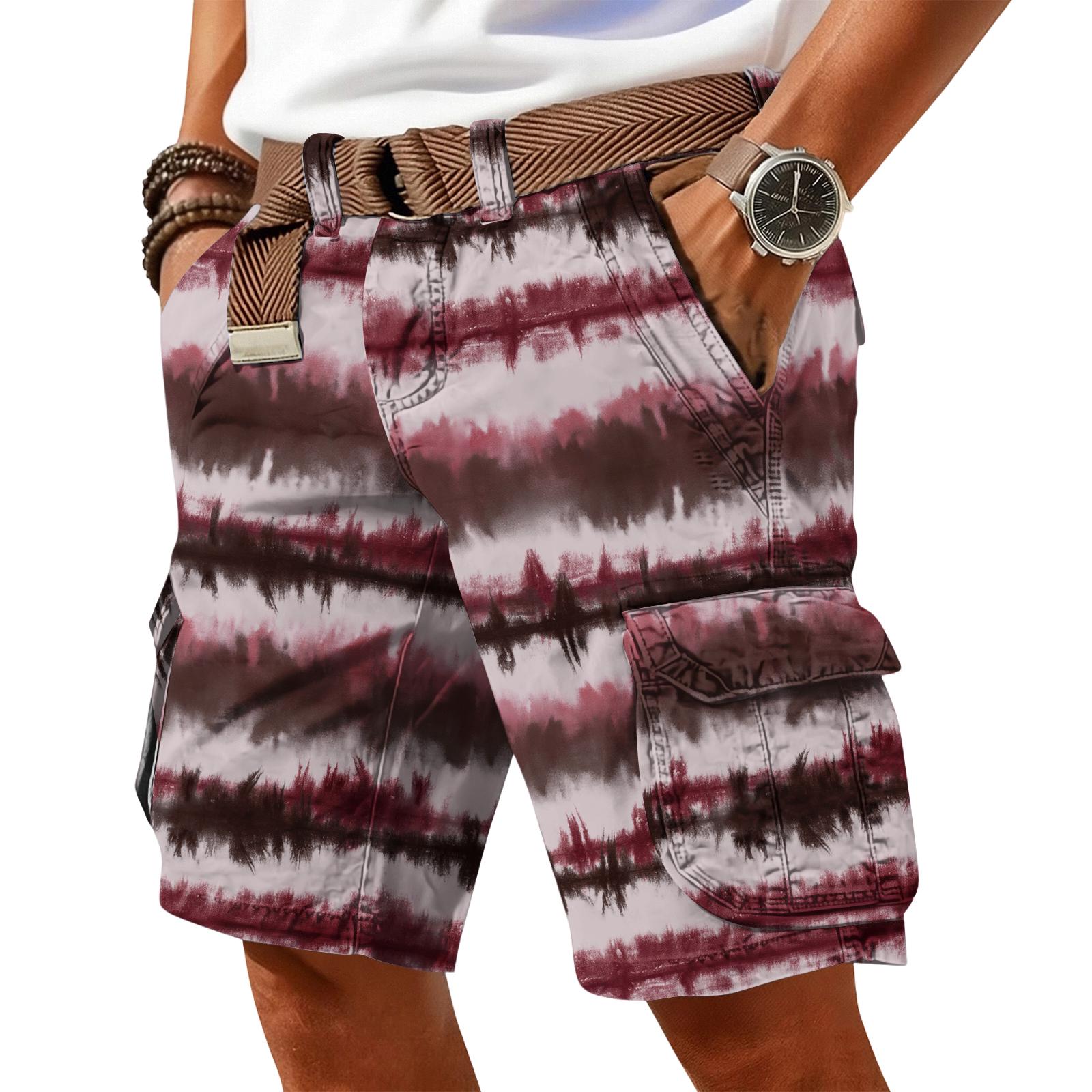 

Men s casual trendy colorful printed shorts - Men s multi-pocket workwear sports shorts (without waistband) XL червоний