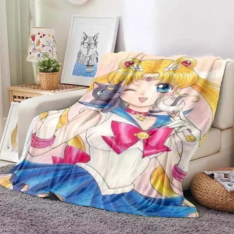 Anime Kawaii Sailor Moon Zuhause Cartoon Bedruckte Decke Picknickdecke Warmer Flanell Weich und Bequem Zuhause Reisen Geburtstagsgeschenk