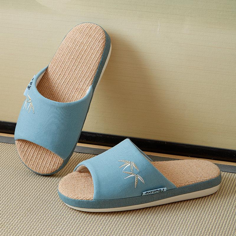 Four Seasons Cotton and Linen Slippers Women's Spring and Autumn Indoor Silent Machine Washable Elderly Linen Slippers Home Men's Household