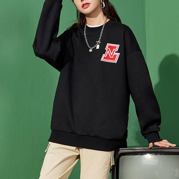 Li-Ning Fleece Lined Warm Pullover Long Sleeve Sweatshirt Unisex Sweatshirt Black AWDRG92-1