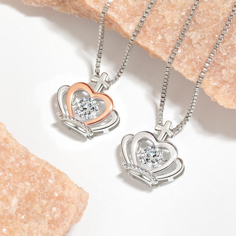 Beating heart pendant collarbone chain, simple and high-end smart crown necklace