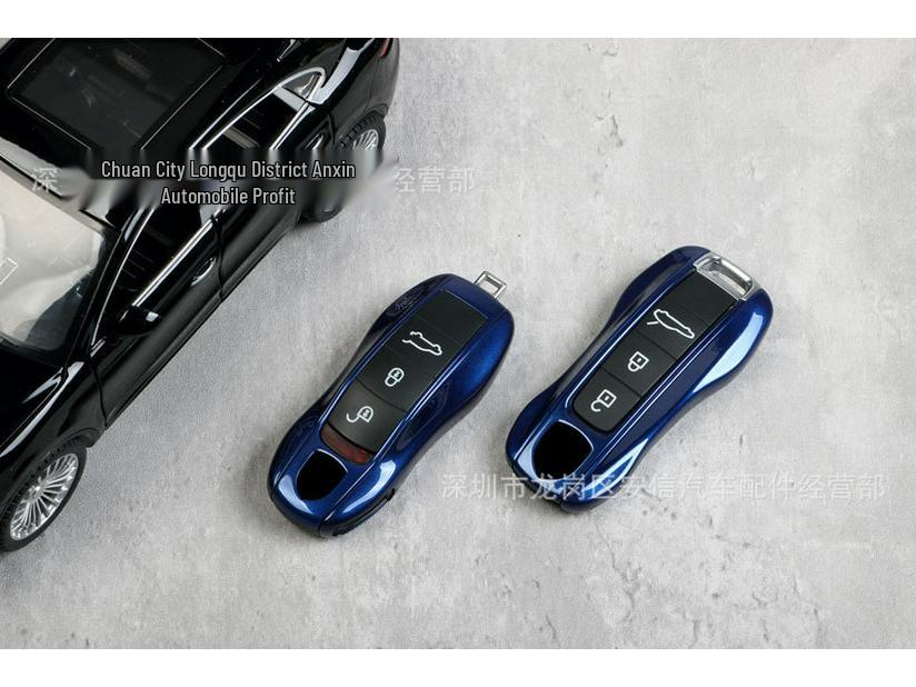 Key Shell for Porsche In Gentian Blue: Fits Cayenne, Macan, 718, Panamera, 911